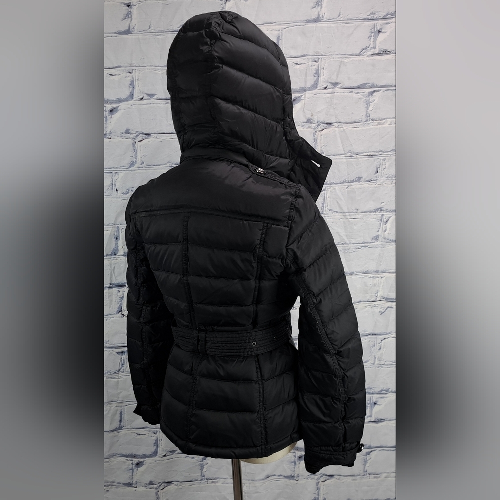 Burberry Women's Puffer Winter Jacket Grey Goose Down Fill Black Hooded Small - Picture 7 of 16